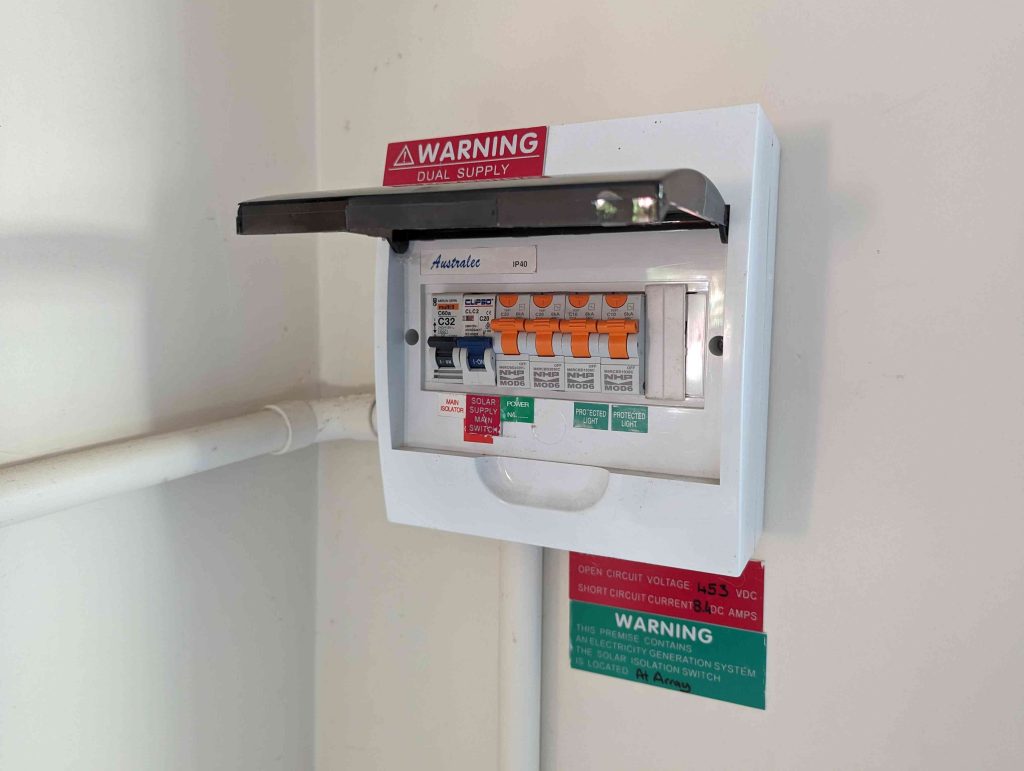 Hydrosol image of a household dual supply switchboard re home power upgrade for converting gas appliances to electric